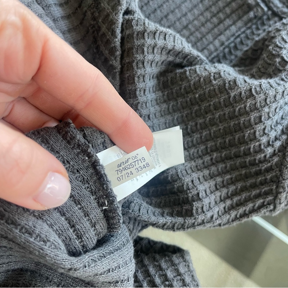 Aerie Lumberjane Waffle Button Up Shirt Smoked Gray Medium Lounge Cozy Boho Sz M - Picture 10 of 10
